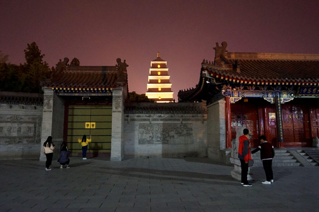 Giant Wild Goose Pagoda at night